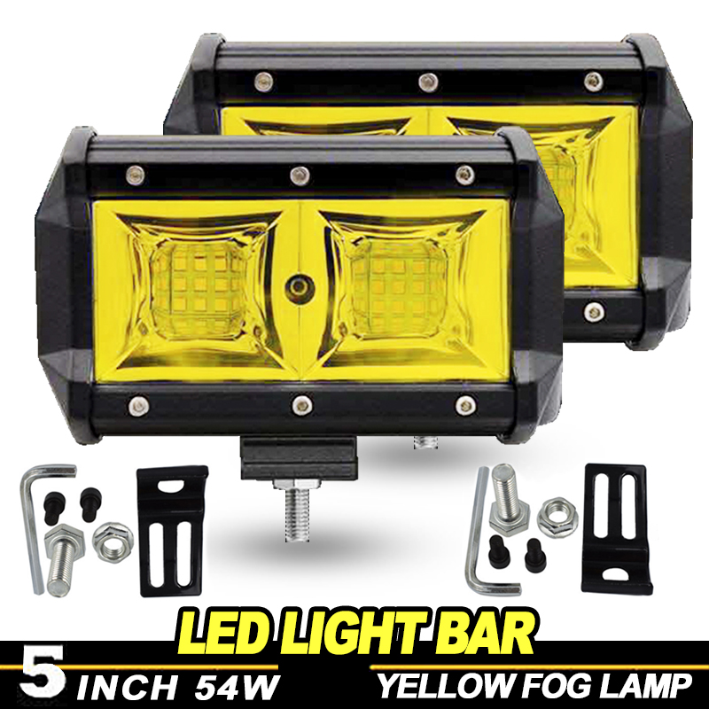 5 Inch - 20 Inch 648W Yellow Led 4x4 Offroad Light Bar For Trucks SUV Combo Beams Amber WorkLight Fog Lamp 12V 24V