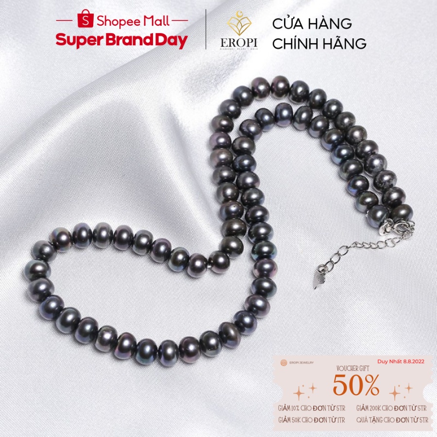 Chuỗi ngọc trai Freshwater dẹt 6-8mm chốt bạc S925 màu đen