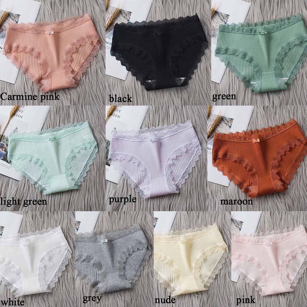 Quần Lót Cotton Mềm Phối Ren Không Đường May Nhiều Màu Sắc Cho Nữ
