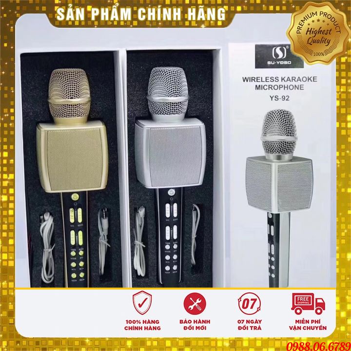 Míc Karaoke Cao Cấp YS92⚡FREE SHIP⚡( Mẫu Mới 2021) Micro Đa Năng 3 In 1,Mic Kiêm Loa, Âm Bass Ấm, chức năng như vỗ tay