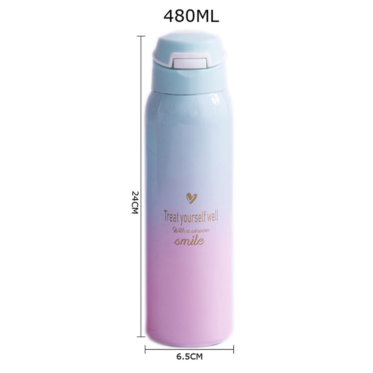 ALISON 480ml Thermos Cup Tea Milk Coffee Travel Tumbler Vacuum Flask Gradient Color with Straw Stainless Steel Colorful Mug Insulated Water Bottle/Multicolor