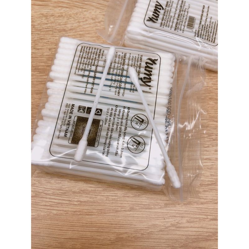 Tăm bông ngoáy tai Yumy  nhãn hiệu tăm bông đạt chuẩn Thụy sỹ Gói 100 que