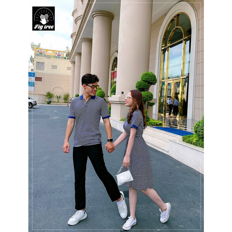 Đồng phục gia đình POLO sọc xanh trắng FIG TREE