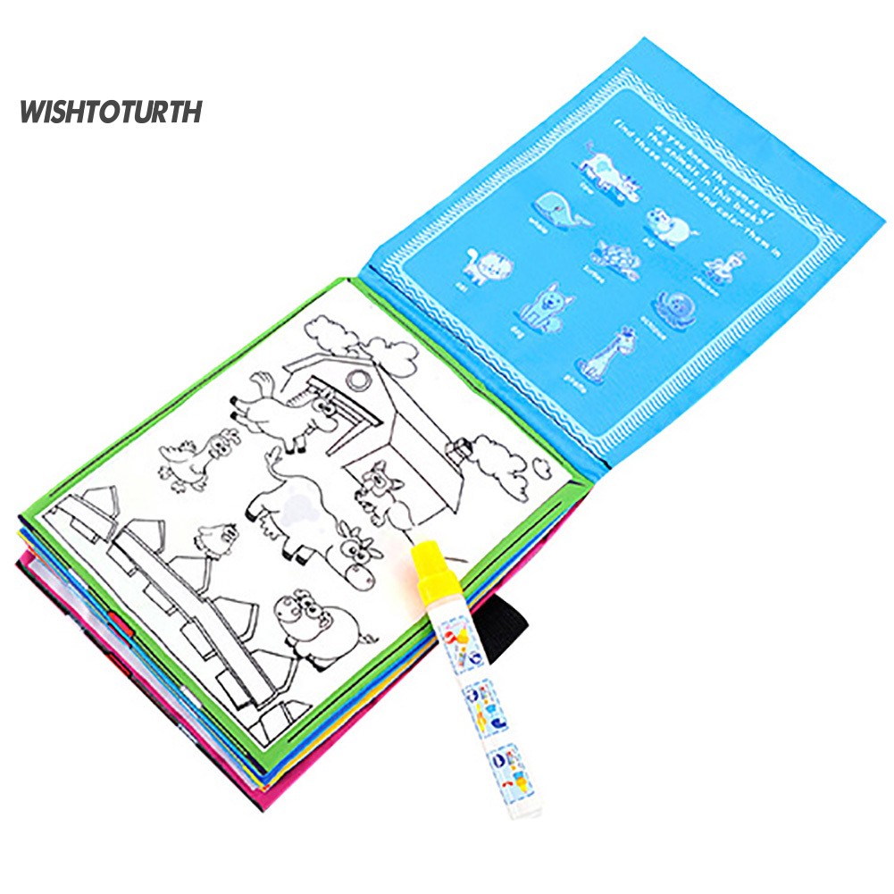 ☼WT Cartoon Animal Reusable Magic Kids Water Paint Drawing Book Doodle Education Toy