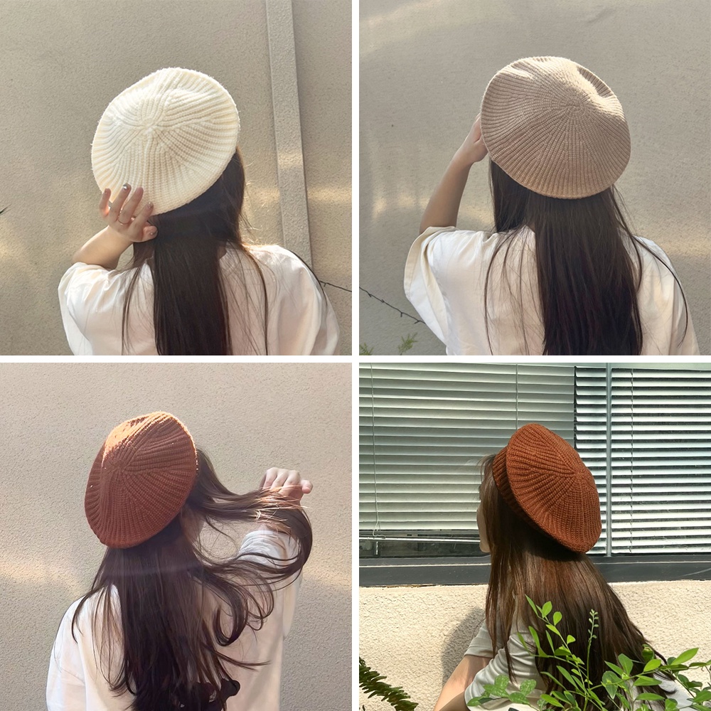 Mũ Beret Dệt Kim Mềm Mại Màu Trơn Phong Cách Anh Quốc Thời Trang Thu Đông Cho Nữ