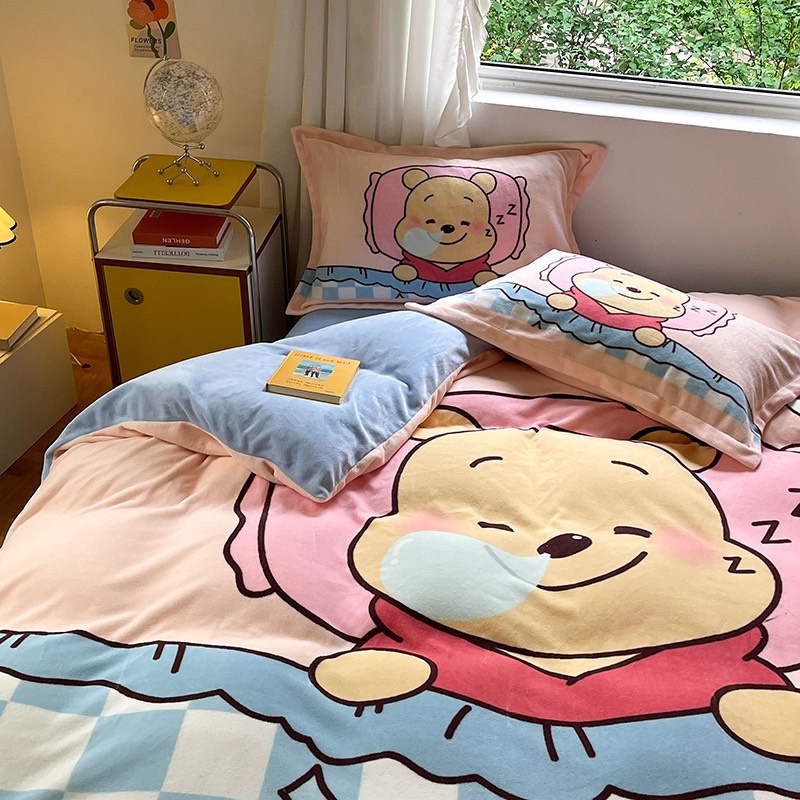 Bộ chăn ga gối nỉ DISNEY cao cấp loại 1, Chất nỉ mềm mịn an toàn cho da, không xổ lông, làm ấm nhanh sẵn hàng
