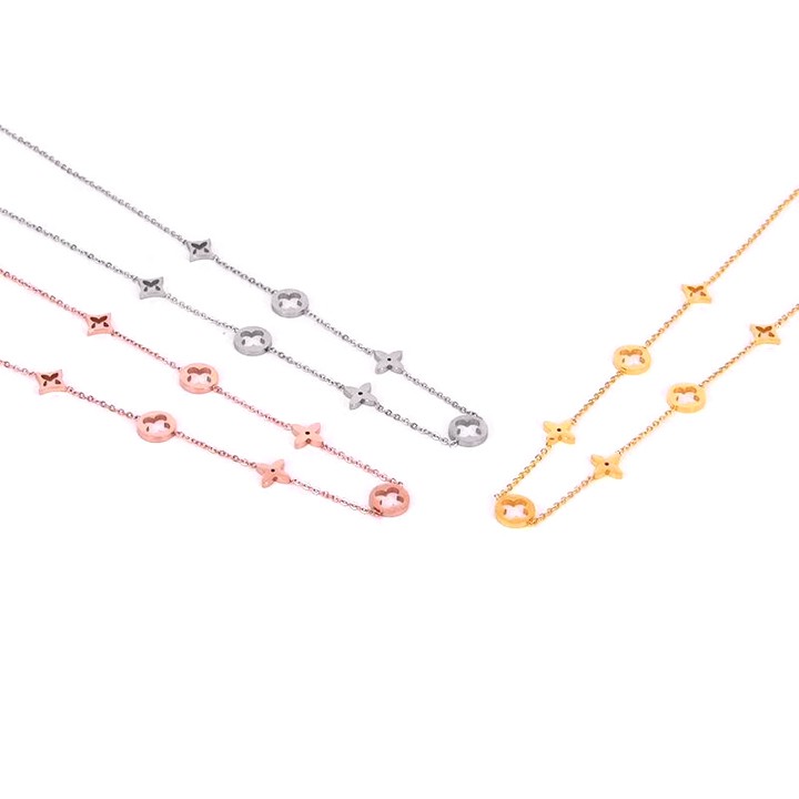 Dây chuyền nữ titan chuỗi hoa L V rớt cách điệu siêu đẹp, bền màu, chuẩn thời trang