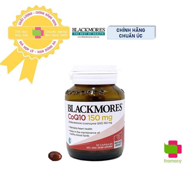 Thực phẩm bổ tim mạch Blackmores CoQ10 150mg, Úc  tăng cường sức khỏe tim mạch cho người lớn trên 18 tuổi