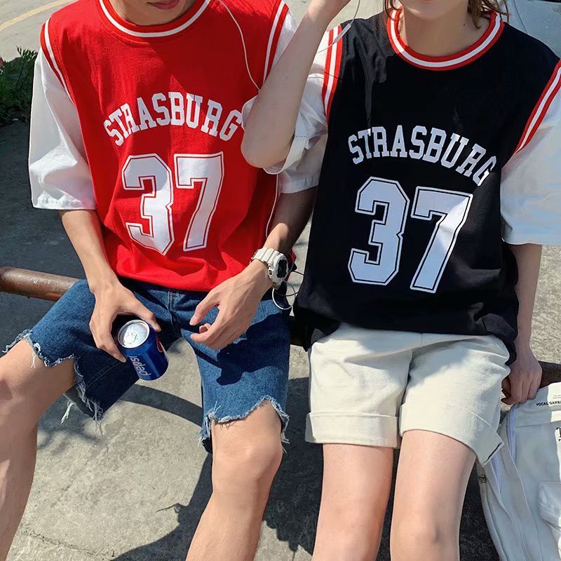 Áo thun nam nữ unisex dáng dấu quần phối tay số 37 trẻ trung cá tính/ Áo thể thao form rộng tay lỡ thời trang hàn quốc | BigBuy360 - bigbuy360.vn