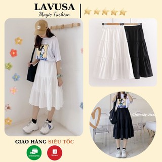 Chân Váy Dài 🐷FREESHIP🐷 Chân Váy Vintage Màu Đen Trắng - Chân Váy Voan Tầng LAVUSA CV02