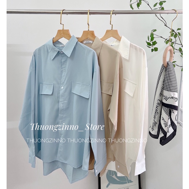 [Ảnh thật/Video]Áo sơ mi túi ngực dài tay form rộng hàn quốc