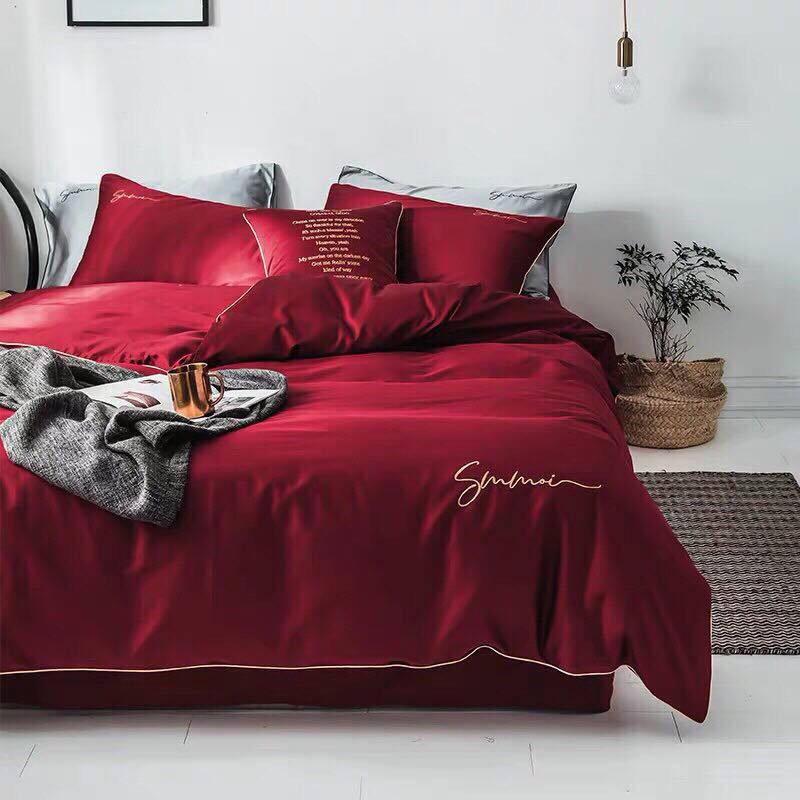 Bộ Chăn Ga Gối Lụa Tencel 60s Sumoi Họa Tiết Thêu Cao Cấp