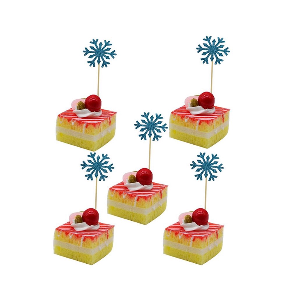 Set 10 que cắm trang trí bánh kem hình hoa tuyết nhiều kiểu sáng tạo