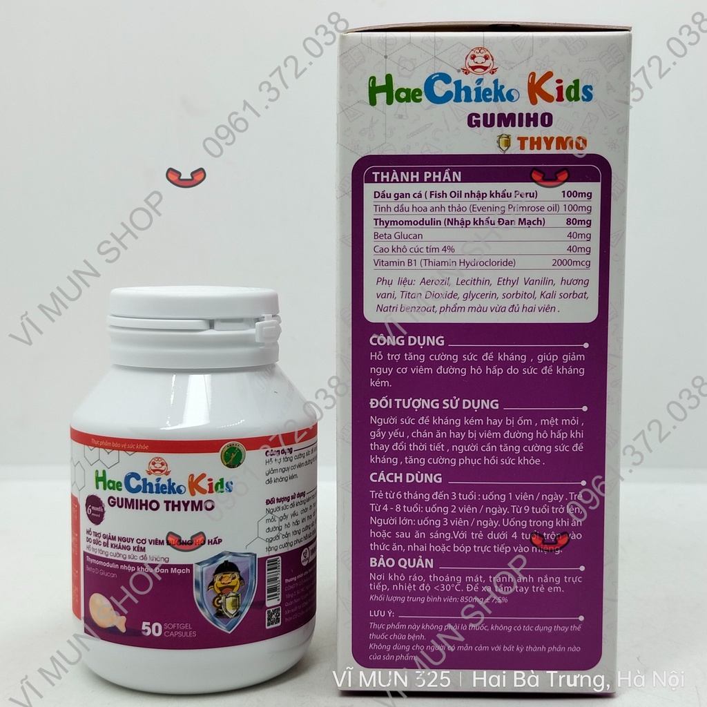 Hae Chieko Kids Gumiho Thymo lọ 50 viên tăng cường sức đề kháng