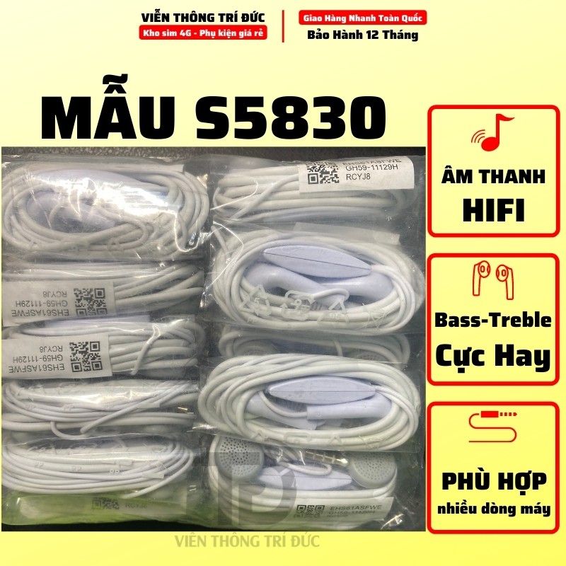 Tai Nghe Nhét Tai cho iPhone/Samsung Có Mic - Jack 3.5mm, Dây Đàn Hồi Cao, Âm Thanh Bass-Treble Hay- Giá Rẻ