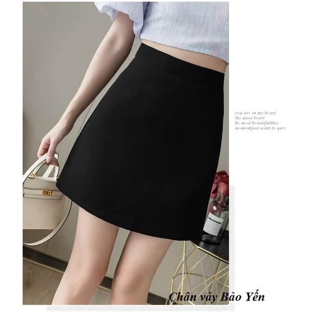Chân váy ngắn chữ A cạp 3.5cm màu đen có quần trong( sẵn size) - M30B