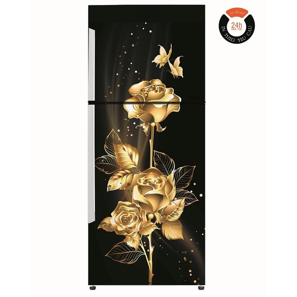 Decal dán tủ lạnh NỀN ĐEN HOA HỒNG VÀNG - Chất liệu cao cấp - Chống thấm nước - DECAL24H