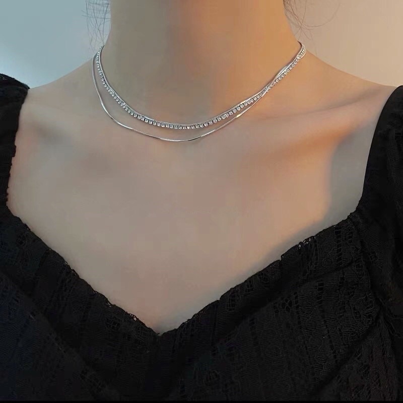 BILY - Dây chuyền choker đính đá phối dây cước lấp lánh đi tiệc cực sang