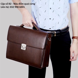 [CẶP SÔ] Cặp da khóa số nam siêu bền B2 nâu