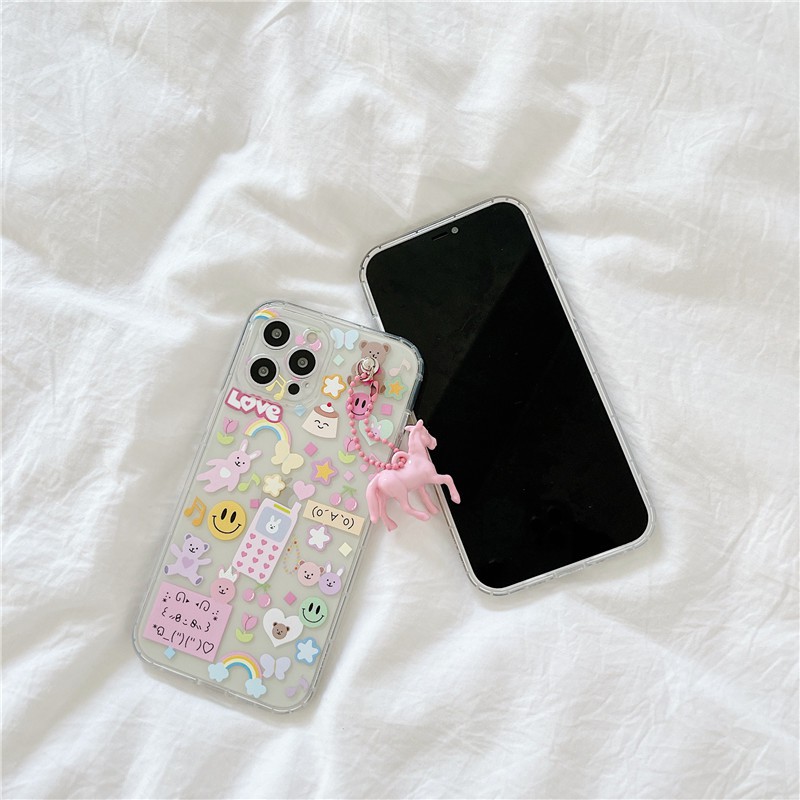 IPhone Mobile Phone Cases For iPhone 11 Pro Max / iPhone12 / iPhone X / iPhone 7 Plus / iPhone 8 / iPhone 6 / iPhone Air Pressure TPU Girls Heart Transparent Anti Drop Leather Case