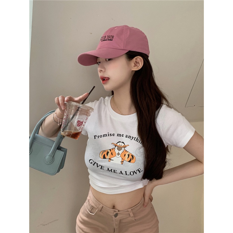 Áo Thun Tay Ngắn Cổ Tròn In Họa Tiết Hoạt Hình Phong Cách Hàn Quốc Thời Trang Cho Nữ