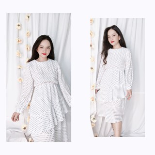 Đầm vạt xéo bèo bi xanh