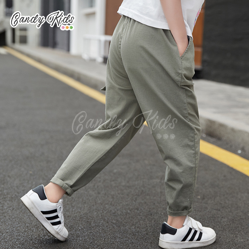 Quần Dài Cotton Ôm Dáng Thời Trang Cho Bé Trai 4-12 Tuổi