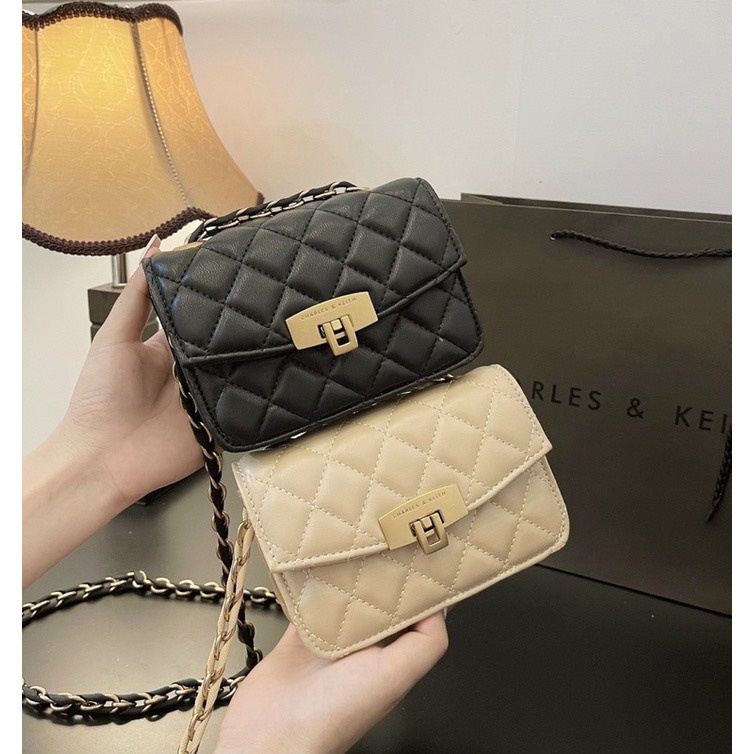 Túi C.Kk khóa gập sz Mini 15 CM, FREESHIP,2 màu đen , be giá rẻ shopduyencuong388