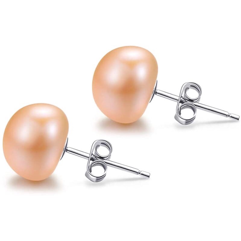 Đôi bông tai hạt màu hồng cam 9ly