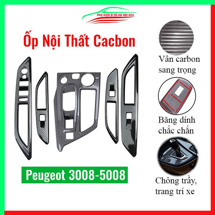 Ốp nội thất xe ô tô Peugeot 3008-5008 vân cacbon