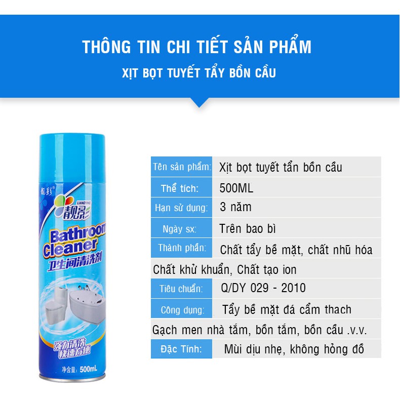 Thiết bị vệ sinh nhà tắm - Bình xịt bọt tuyết phân tử nano bạc đánh bật những vết bẩn cứng đầu ở nhà tắm, bồn cầu,..