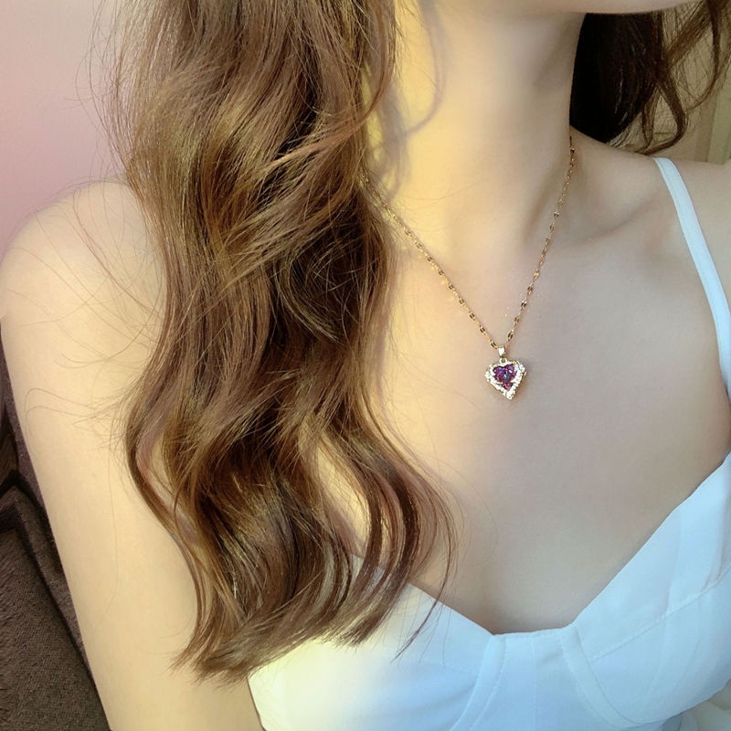 Dây chuyền nữ TITAN NGUYÊN CHẤT vòng cổ nữ mặt hình trái tim đá pha lê cao cấp đổi màu lấp lánh trang sức nữ thời trang sang trọng