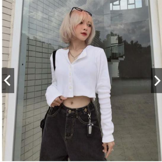ÁO THUN TAY DÀI FOM CROPTOP BODY KÈM NÚT (THUN COTTON TICI) - 709
