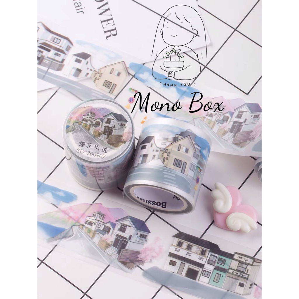 [Chiết] Washi Tape 35x4.5cm băng dính trang trí họa tiết con đường hoa làm tranh washi Mono_box 00907