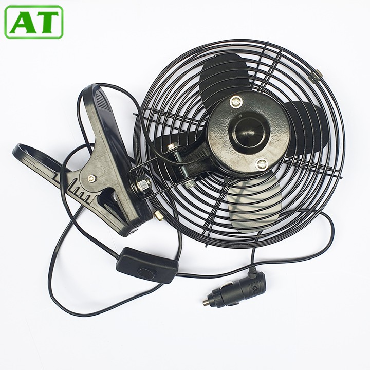 Quạt Kẹp Lồng Sắt Cánh Sắt Màu Đen 12V Hoặc 24V Kẹp Treo Trên Ô Tô Xe Hơi 22cm