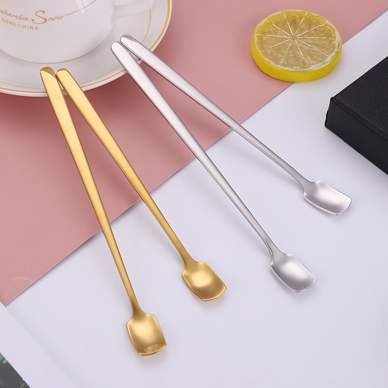 Muỗng Cà Phê Đầu Vuông Cán Dài Bằng Thép Không Gỉ 3 Kích Cỡ