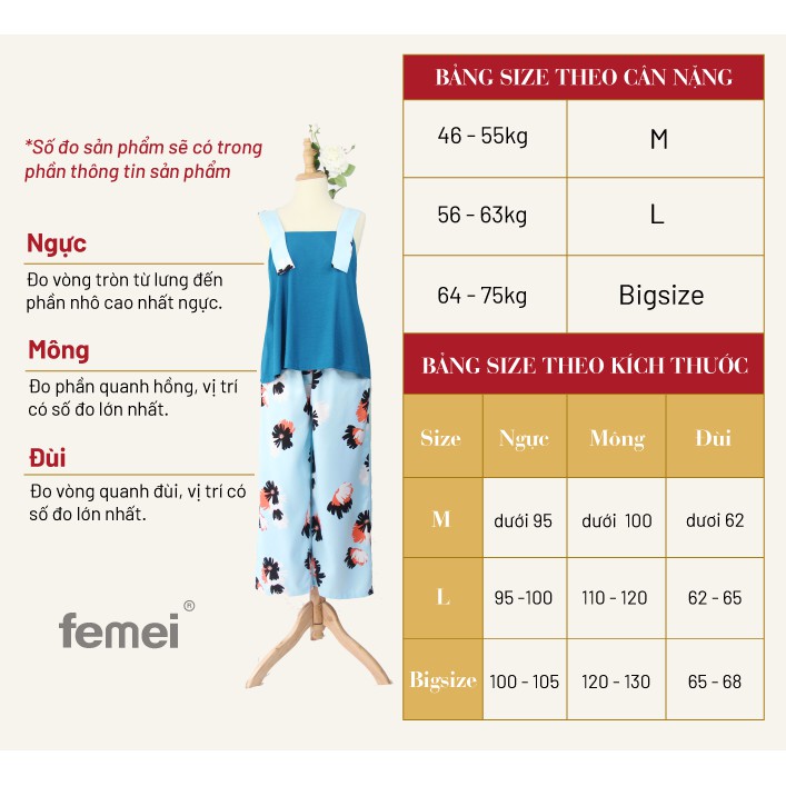 FEMEI - Đồ bộ mặc nhà bộ sát nách kết hoa KDN003