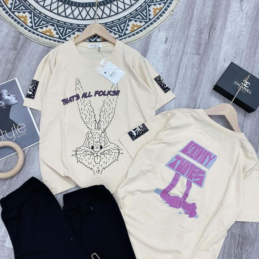 Bộ cotton nữ, ÁO NGẮN TAY VÀ QUẦN NGỐ, họa tiết con thỏ | BigBuy360 - bigbuy360.vn
