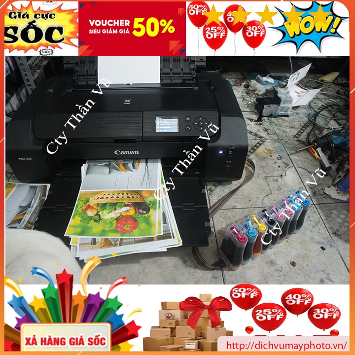 Máy in màu cũ Canon Pro - 200 khổ in A3 hàng bền đẹp dùng 8 màu mực in cơ khoẻ bản in sắc nét hàng bao test