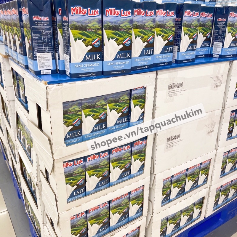 COMBO 3 HỘP Sữa tươi không đường ÍT BÉO 1.5% MILKY LUX 1L tiệt trùng Pháp có tem phụ