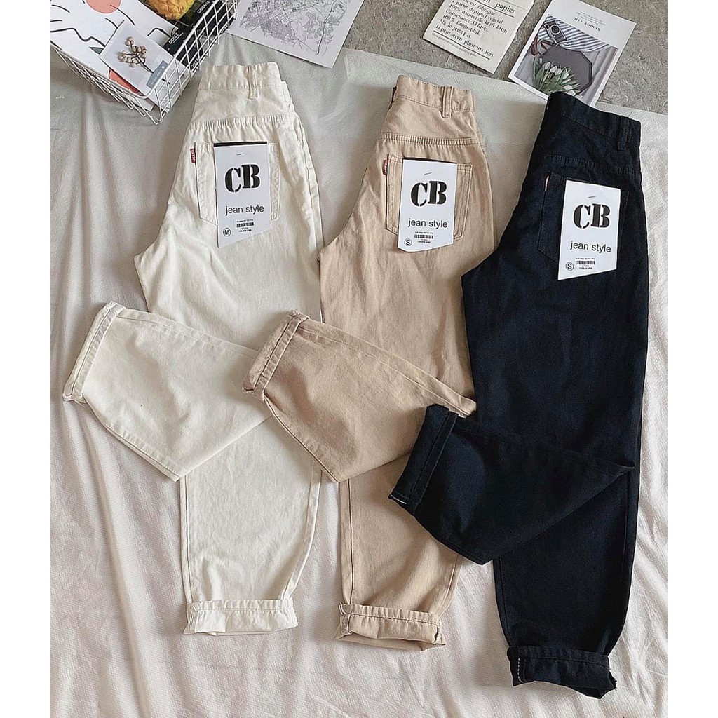 Quần baggy kaki rách gối 004 Quần Jean nữ ống đứng đai cao đẹp cao cấp CHIBEST QKT004
