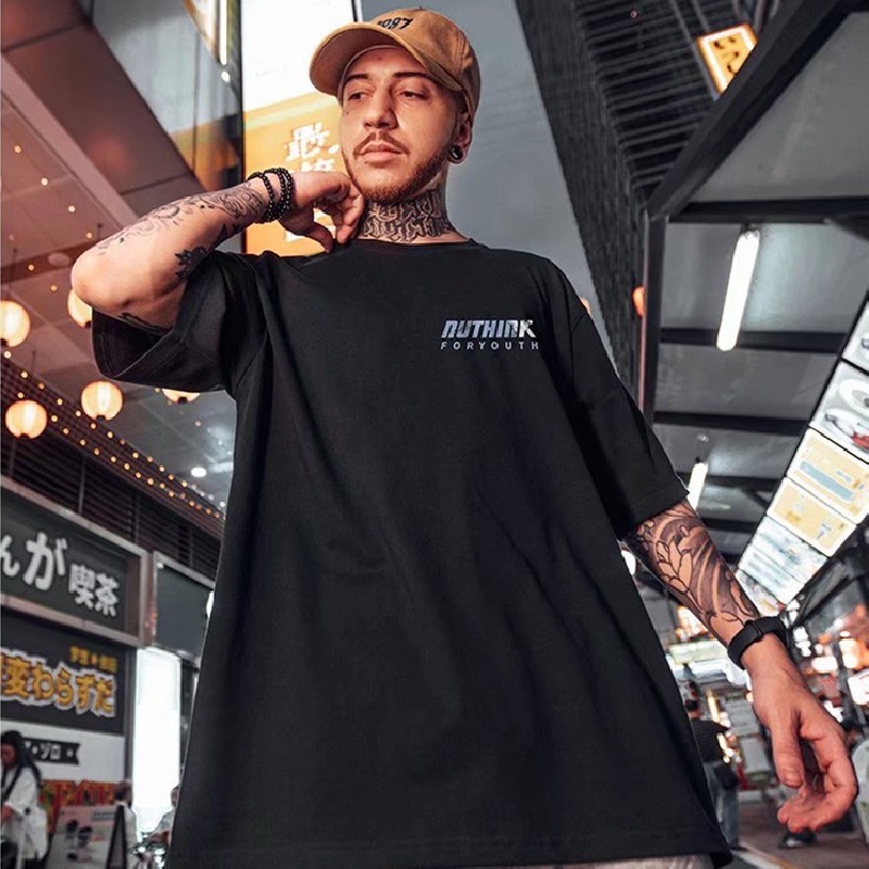 Áo Thun Tay Ngắn Dáng Rộng In Chữ Phong Cách Hip Hop Đường Phố Hàn Quốc Thời Trang Mùa Hè Cho Nam Cỡ M-8XL