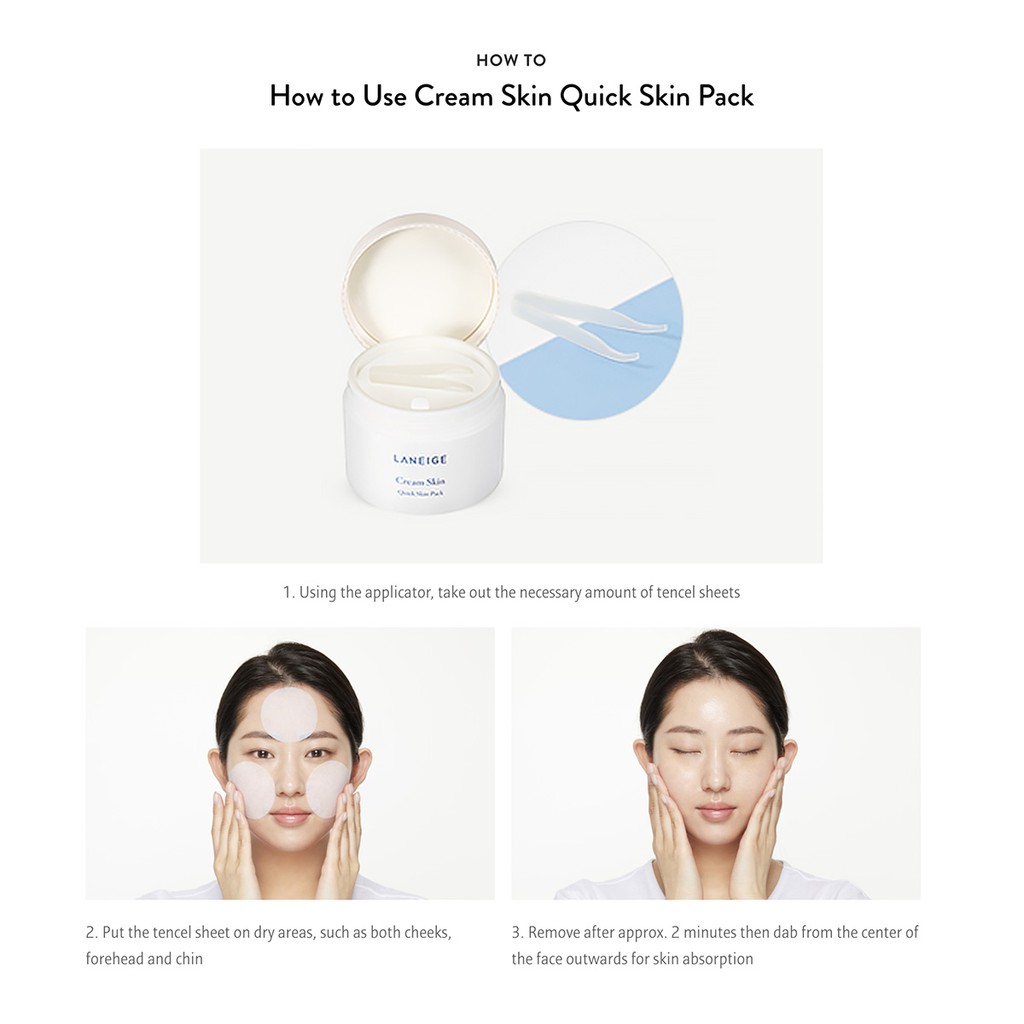 Bộ 100 Tờ / 50 Miếng Đệm + 50ml Kem Dưỡng Da Nhạy Cảm LANEIGE Cream Skin Quick Skin Pack  - Da Nhạy Cảm 2 Phút