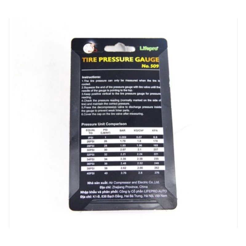 Đồng hồ áp suất lốp cao cấp NO.509 đo áp suất không khí chính xác dành cho ô tô