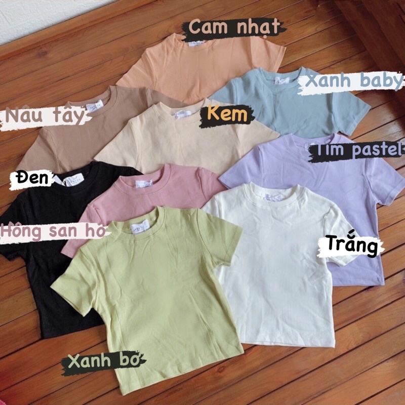 Áo Croptop Nữ Thun Gân Parso Ôm Ngắn Tay Cổ Tròn 9 Màu Pastel - Ảnh thật/ Có sẵn