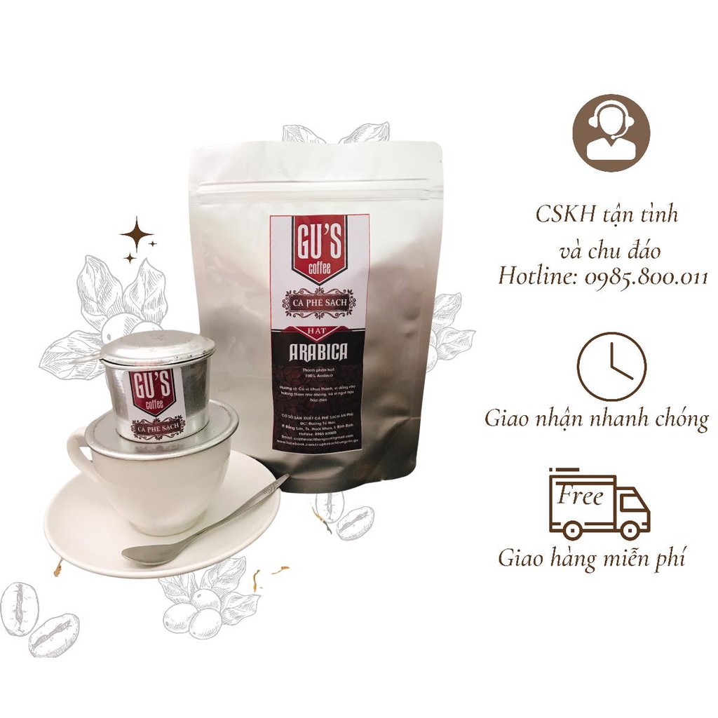 Cà phê pha phin và pha máy Expresso Arabica - Hạt cafe rang mộc nguyên chất 100% - Gucoffee