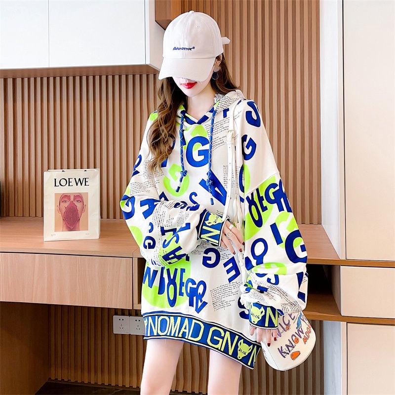 Áo khoác hoodie dáng dài in họa tiết thời trang sành điệu cho nữ 200of