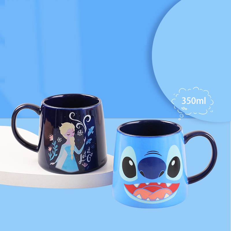 Ly sứ cốc sứ Disney cao cấp chính hãng có quai cầm tay Elsa Anna Frozen và Stitch cho nam và nữ