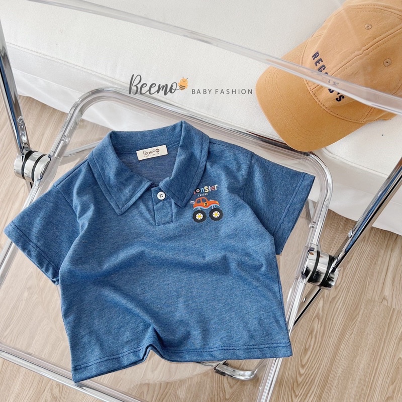 Áo polo cotton Beemo hoạ tiết siêu xe quái thú, chất cotton co giãn mềm mịn, size 9-23kg