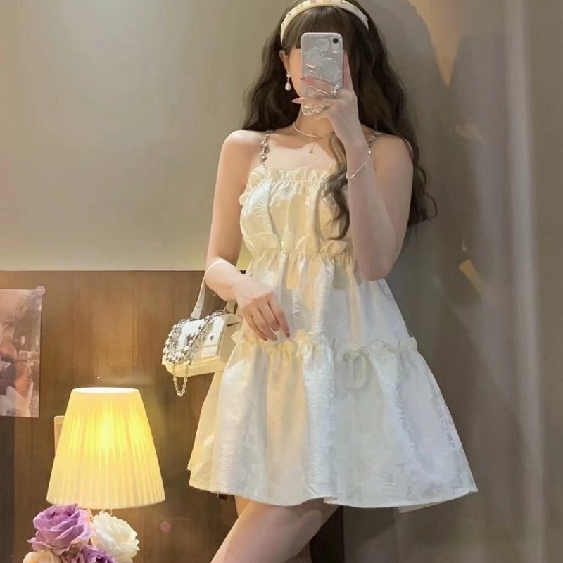 Đầm Hai Dây Mùa Hè Màu Trơn Dáng Ngắn Độc Đáo Cho Nữ